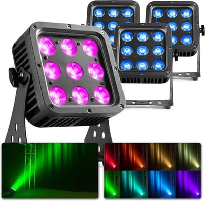 Floodlight RGB - BeamZ StarColor72 - 4 stuks Uplighter met 9 RGBW LED's per lamp - IP65