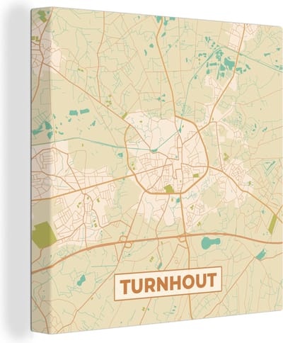 Canvas Schilderij Turnhout - Stadskaart - Retro - Kaart - Plattegrond - 20x20 cm - Wanddecoratie