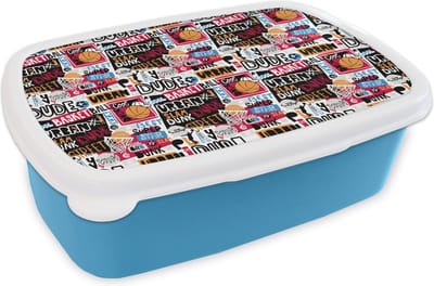 Broodtrommel Blauw - Lunchbox - Brooddoos - Basketbal - Quotes - Patroon - Alfabet - 18x12x6 cm - Kinderen - Jongen