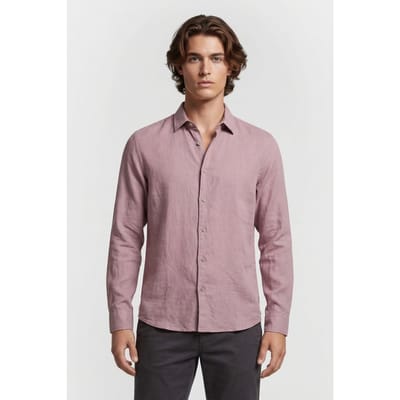 No Excess Shirt Solid With Linen Mauve Maat: L | Casual Overhemden Outlet | Heren | Wit