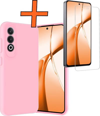 Hoes - Met Screenprotector - Geschikt voor OnePlus Nord CE4 - Sterk & Shockproof - Back Cover - Siliconen Case - Telefoon Hoes - Lichtroze
