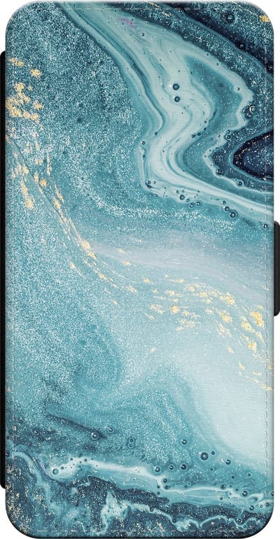 Leuke Telefoonhoesjes - Bookcase hoesje geschikt voor iPhone 14 bookcase leer - Marmer blauw - Marmer blauw - Wallet case met pasjeshouder - Marmer - Blauw