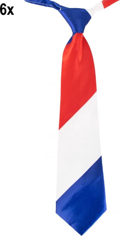 6x Stropdas Holland Rood / Wit / Blauw 42 cm - Nederland Holland festival thema feest party