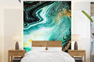 Behang - Fotobehang Marmerlook - Blauw - Goud - Glitter - Luxe - Marmer - Breedte 165 cm x hoogte 220 cm