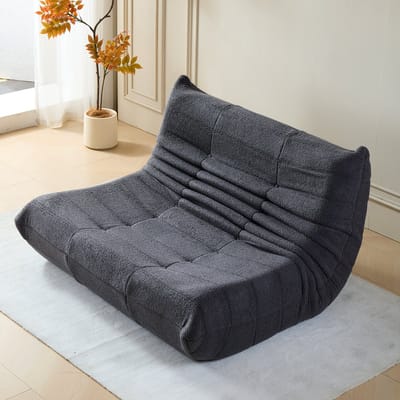 MODFU Teddy Fluweel 2-Zits Lazy Sofa 149x114x82 cm – Ergonomisch & Comfortabel – Hoogwaardig Schuim – Gezinsvriendelijke Loungebank – Modern Plissé Design – Grijs