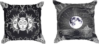 Decoratie Versiering - Ulticool Kussenhoes Set van 2 - Zon Maan Sterrenhemel Natuur Bohemian - Zonder Kussenvulling - Sierkussens 45x45 cm - Sierkussenhoes - Kussentjes Bank voor Slaapkamer Tarot Kaarten Zwart - Idee Tiener Meisje