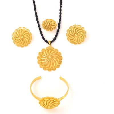Mode Goudkleur Ethiopië Eritrea Set Grote Mooie Zirkoon Armband Ketting Oorbel Ring Dames Habesha Huwelijksfeest Cadeau yellow