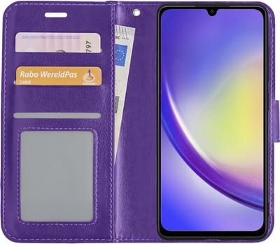 Hoesje - Met Pasjeshouder - Geschikt voor Samsung Galaxy A34 - Luxe Bookcase Portemonee - Flip Case - Kunstleer Book Case - Flipcase - Book Cover - Walletcase - Portemonneehoes - Paars