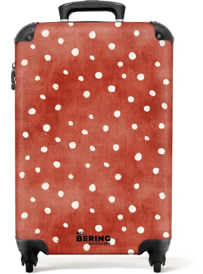 NoBoringSuitcases.com - Koffer - Stippen patroon rood - Past binnen 55x40x20 cm en 55x35x25 cm - Trolley handbagage - Valiezen met wieltjes volwassenen - Reiskoffer op wielen - Rolkoffer lichtgewicht