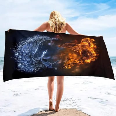 IJs en Vuur Strandlakens Microvezel Sneldrogend Badlaken Extra Groot Strandlaken Zacht Extra Groot Zwembad Zwemhanddoek Voor Volwassenen Kinderen 50x100cm(20x40in)