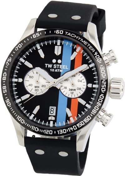 TW Steel TWVS123 New Volante Heren Horloge - Mineraalglas - Staal/Silicone - Zilverkleurig/Zwart - 45 mm breed - Quartz - Gesp - 10 ATM (zwemmen)