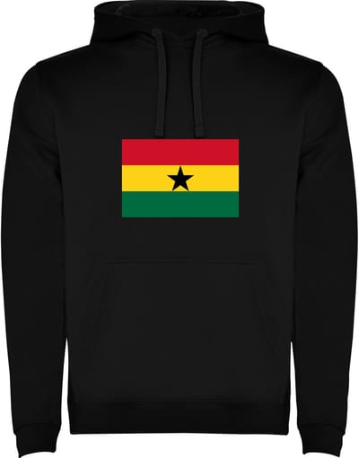 Zwarte unisex hoodie met Wereldse vlaggen het land Ghana merk Roly maat M