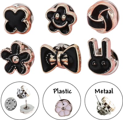Fako Bijoux - Pin Broche Mini - Steek Pin Knopen Set - 6 Mini Broches - 8-12mm - Silver, Gold & Black - 6 Stuks - Zilver, Goud & Zwart - Serie 8