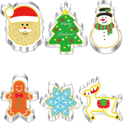 Dailygoods- Uitsteekvormen Set - 6 Stuks voor Kerstmis - Roestvrij Staal - Veiligheidsmateriaal - Koekjesvormen - Diverse Ontwerpen - Koekjesuitsteekvormen