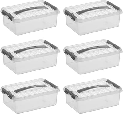 Sunware Q-Line opbergbox 4L - Set van 6 - Transparant/Grijs