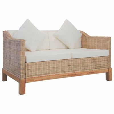 vidaXL - Tweezitsbank - met - kussens - natuurlijk - rattan