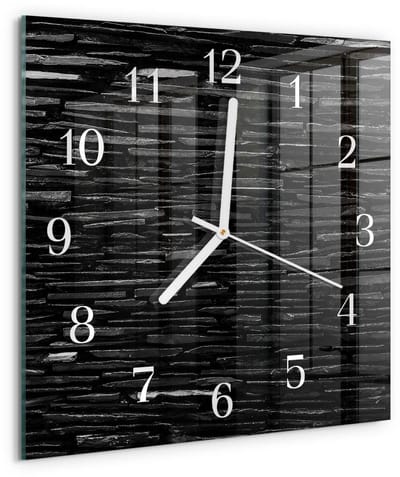 Tulup Wandklok - Stenen Klok Glas Met Opdruk - 30x30 cm - Zwart Moderne Wandklok Glas - Witte Handen - Vierkante Wandklok - Wandklok Glas Decoratie - Gekleurde Glazen Klok