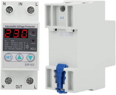Spanningsregelaar 230V - Overspanningsbeveiligingsrelais - Instelbare Spanningsherstel - Digitaal Voltmeter Relais - Voor Huishoudelijk Gebruik - Wit - 63A - 1 Stuk
