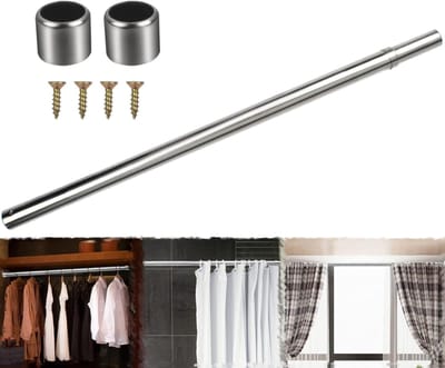 Verstelbare Telescopische Garderobe Rail voor Gordijnen en Douchegordijnen, RVS, 56 cm tot 102 cm, Zonder Boren, Ideaal voor Kasten en Muren