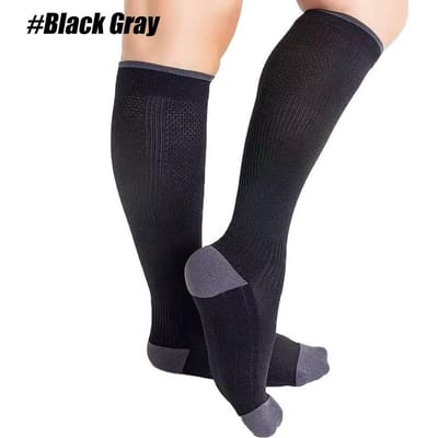 1 paire de chaussettes de compression 20-30 mmHg pour hommes et femmes, montantes jusqu'au genou, offrant un soutien optimal pour le sport, les voyages et la course à pied. S-M black