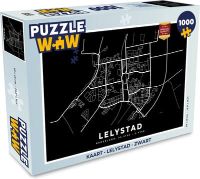 Puzzel Kaart - Lelystad - Zwart - Legpuzzel - Puzzel 1000 stukjes volwassenen