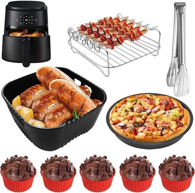 9-delige Airfryer Accessoireset - Siliconen Vormen & Grillrooster