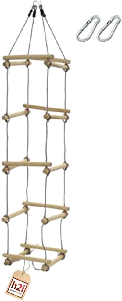 Gebreide klimladder - Houten touwladder - Buiten spelen - 5 Houten sporten - 200 cm Hoog