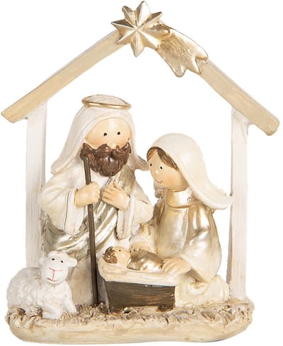 Clayre & Eef Kerstdecoratie Beeld Kerstgroep 10x5x12 cm Beige Goudkleurig Kunststof