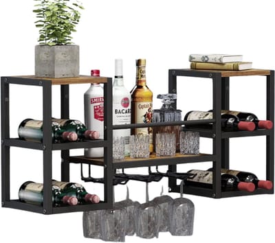 JCP® Wijnrek - 16 Flessen - Wijnrek Muur - Wijnrek Staand - Zwart en Bruin - 25cm x 88cm x 40cm