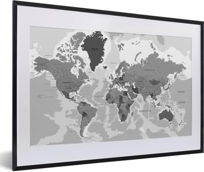Poster in lijst - Fotolijst 60x40 cm - Posters - Wereldkaart - Kleuren - Letters - Kinderen - Jongens - Meisjes - Posterlijst zwart - Decoratie - Wanddecoratie woonkamer - Muurdecoratie slaapkamer
