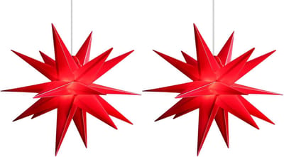 2X Kerstster verlichte opvouwbare ster 55cm decoratieve sterren ROOD hoogwaardige kunststof ster voor gloeilamp met timerfunctie 3D-ster 18-puntige verlichte sterren kerstverlichting winterverlichting