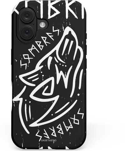 Casetastic hoesje geschikt voor Apple iPhone 16 - MagSafe - Dubbellaagse bescherming - Wolvenkreet - Fashion Case - Zwart Grijs Wit