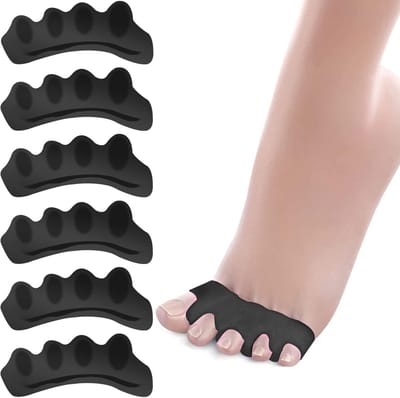 Teenspreider siliconen voor alle tenen, 6 x, tenenspreider, hallux valgus, correctie, gel teenslippers voor bunion-correctie, correctie voor alle tenen, correctie voor hamertenen-Zwart
