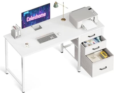 Bureau met 3 stoffen lades en hoofdtelefoonhouder voor klein thuiskantoor - 120x48cm