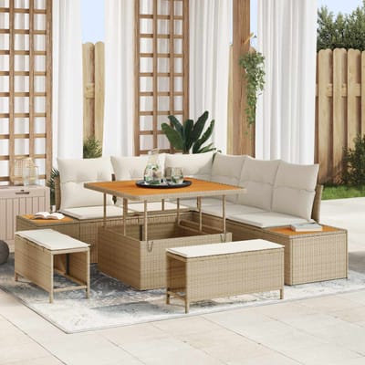 vidaXL - Tuinbank - Set - met - kussen - 8 - pcs - Beige - en - Crème