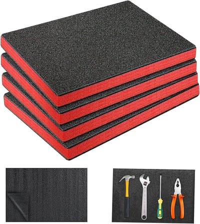 Set van 4 op maat gesneden schuimrubber platen, 40 x 30 x 2,5 cm, voor gereedschapskisten, polyethyleen schuim, schuiminlegstukken, veelzijdig en duurzaam