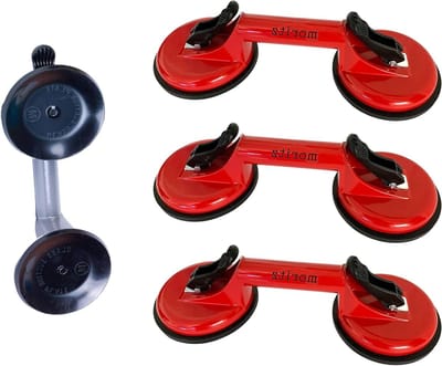 Glaszuigers met Zuignappen - Vacuümheffers Plaatlifters - Gladde Oppervlakken Verplaatsen - Dubbele Zuignappen Aluminium - 100 kg Draagkracht - Rood