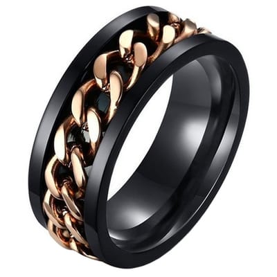 Stalen herenring met Cubaanse ketting Zwart Goud-21.5mm