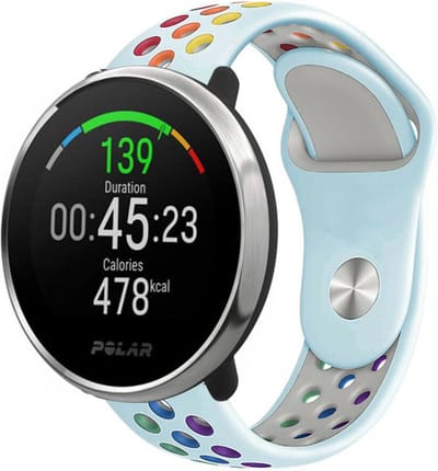Strap-it Siliconen sport bandje - geschikt voor Polar Ignite / Ignite 2 / Ignite 3 / Unite / Pacer - lichtblauw/kleurrijk
