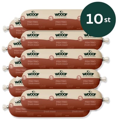 WOOOF Honden worsten Vis - Vers Vis natvoer - Houdbare worsten hondenvoer - Zalm/Haring/Kabeljauw - 10x 800gram