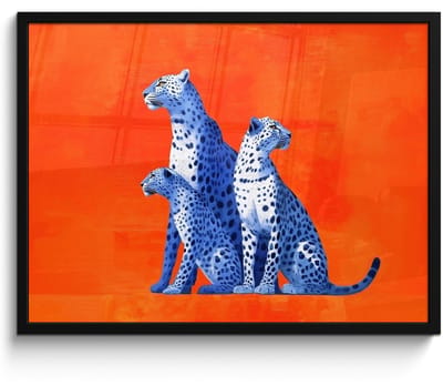 Poster in lijst - Fotolijst 80x60 cm - Posters - Luipaarden - Stippen - Oranje - Posterlijst zwart - Decoratie - Wanddecoratie woonkamer - Muurdecoratie slaapkamer