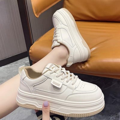 Leren Kleine Witte Schoenen Damesschoenen Lente Nieuw Veelzijdig Dikke Zool Verhogende Board Schoenen Kinderen Casual Sportschoenen Dames 40