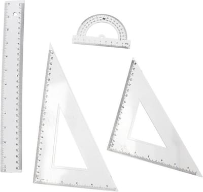 Gerimport School/wiskunde linialen set - 4 delig - Rekenlinealen - transparant kunststof