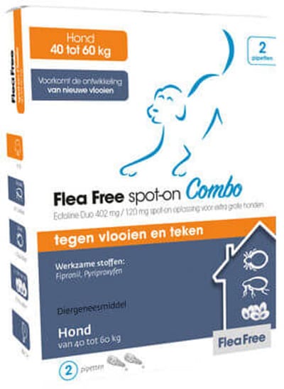 Flea Free Spot - Voor honden van 40 tot 60 kg - 2 Pipets - Vlooien - Teken - Drop-stop pipet - 200ml