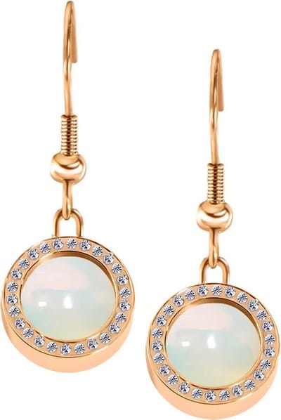 Quiges Dames Oorbellen RVS Roségoudkleurig met Zirkonia en Opaal Mini Coin - ECOS368