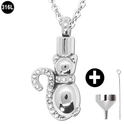 Ashanger - Urn - Kat - Huisdier - incl. Verstelbare Ketting 46 - 52cm en vulsetje - As sieraad - Asketting - Ashouder- 316L Edelstaal