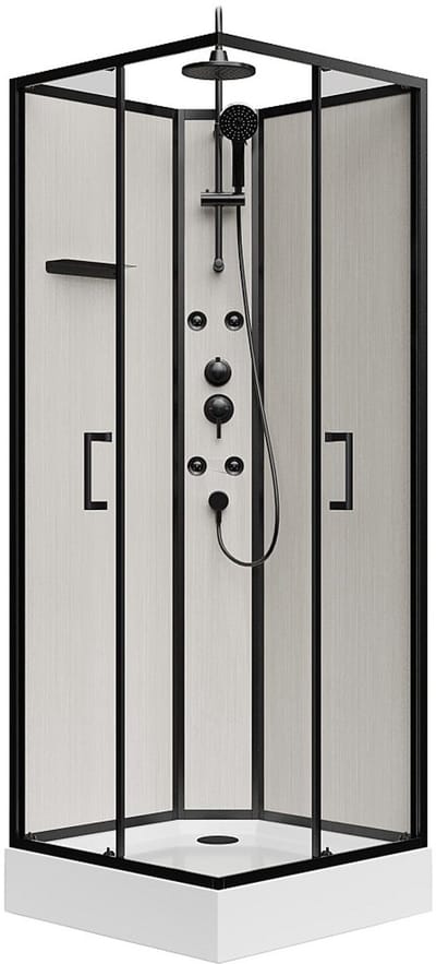 Vente-unique Douchecabine met massagefunctie van bamboevezel - Mat zwart - L80 x B80 x H225 cm - ARDALI L 80 cm x H 200 cm x D 80 cm