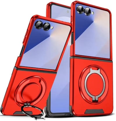 Hoesje Geschikt voor Samsung Galaxy Flip 7 hoesje Rood - backcover met Met Draaibare Ring Houder