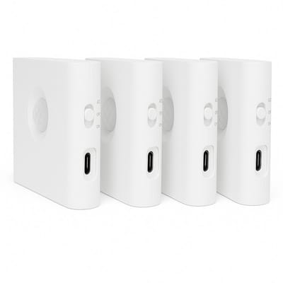 LED Nachtlampjes met Bewegingssensor - Set van 4 - Oplaadbare Draadloze Wandlampen - Warm Wit - USB-C Kast & Trapverlichting - Wit