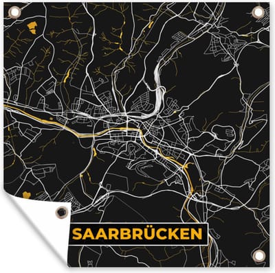 Tuin poster Black and Gold – Stadskaart – Saarbrücken – Duitsland – Plattegrond – Kaart - 200x200 cm - Tuindoek